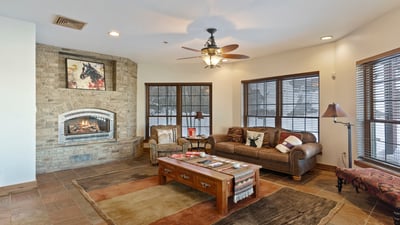 Lower family room with fireplace