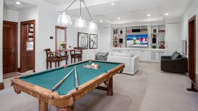 Family room on lower level with billiards