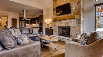 Great room with fireplace and TV
