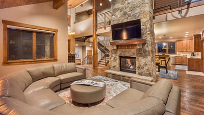 Chalet Fuego - Great room with fireplace, TV