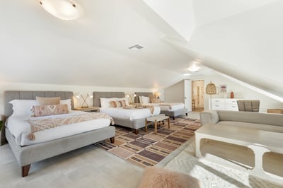 Opal: Guest bedroom four on the second floor with 3 Queen beds,  sitting area, writing desk and priv