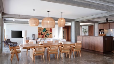 Kitchen & Dining Area: Fully equipped. Electric oven, gas stove, microwave, refrigerator, mixer, cen