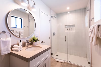 Guest bathroom with walk-in shower.