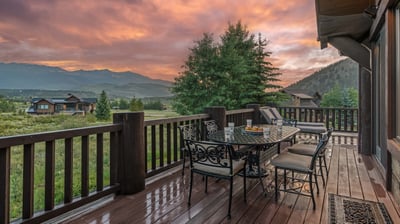 Outdoor seating on main level with incredible views