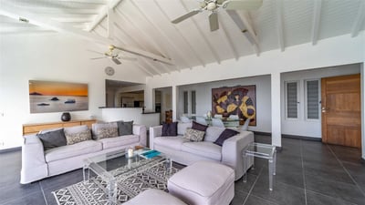 Living Area: Expansive living area opening onto the terrace. Ceiling fans, HD-TV, Dish Network,
