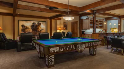 Zebra stripe billiards table on lower level
