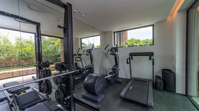 Fitness: Air conditioning. Treadmills, elliptical, weight training machine.