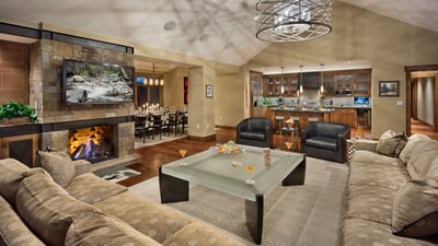 Great room with fireplace and flatscreen TV