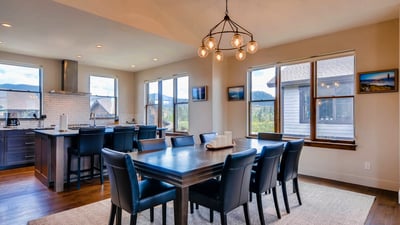 Dining area seats 8 open to kitchen