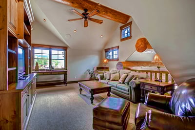Upper level family room with TV, queen sleeper sofa
