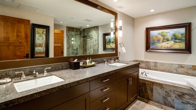 Primary ensuite with soaking tub and separate shower