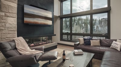 Great Room, Main Level - With modern fireplace