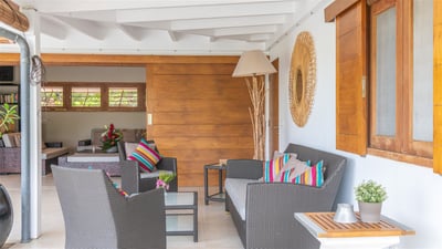 Outdoor Lounge: Nice lounge area on the covered terrace, next to the pool. 