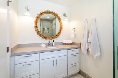 Guest bathroom with walk-in shower.