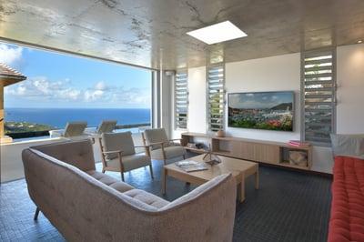 Living Area: HD-TV, Dish Network, Apple TV, iPad control, Bose sound system. 