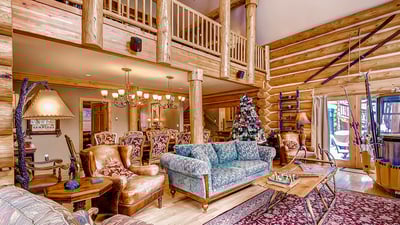Open great room with deck access