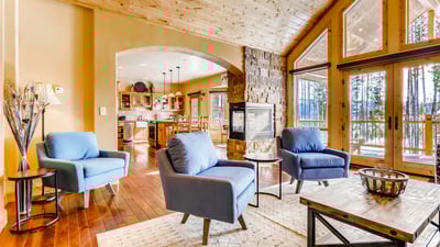 Enjoy the great room with two sided fireplace