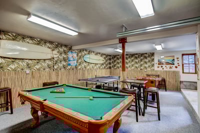 Recreation room with billiards, ping pong, foosball