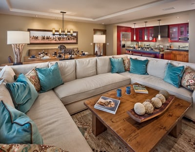 Great room flows easily to the dining area and kitchen