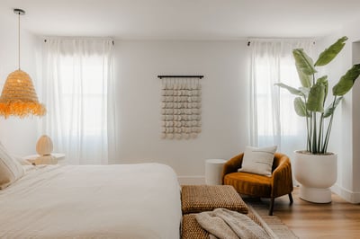 Primary bedroom on the second floor. Equipped with smart TVs and the same plush mattresses used in F