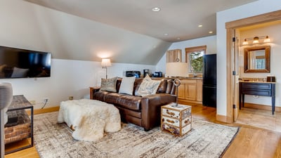 Apartment over garage with queen sleeper sofa, king bed and kitchenette