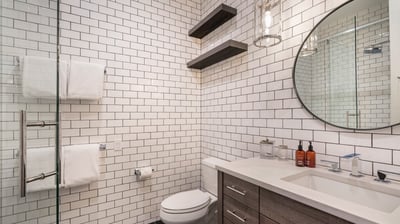 Full bathroom, lower level hallway