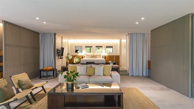 Bedroom 2: Located on the lower level, with garden view. A king size bed, air conditioning