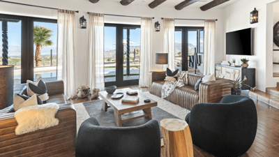 The sunken living room has the most incredible view