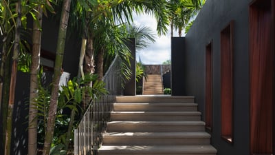 Outdoors: Beautiful tropical garden. Private parking, coded entrance gate. 
