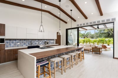 - Cook or gather in this stunning kitchen with bold blue tile and pendant lighting
- Large island wi