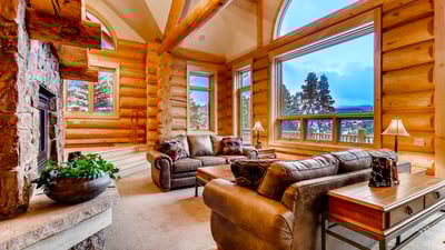Great room with large windows and views