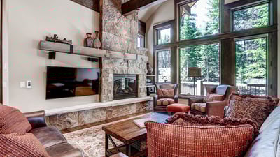Great room with stone fireplace