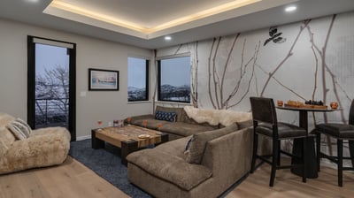 Family room on lower level with deck access