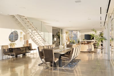 Dining table with seating for 10 plus an additional 4 stools at the kitchen island