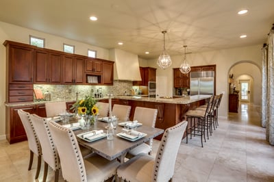 Open concept kitchen that opens to dining and the living room