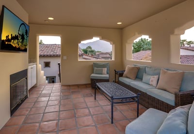 Upstairs terrace with lounge seating, TV and amazing golf course views.