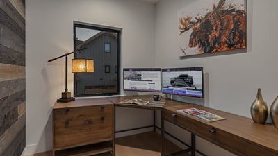 Find some solace in the office located on the main level of the home