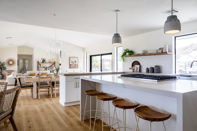 Open concept living allows you to relax in the living room, dining area or kitchen without feeling t