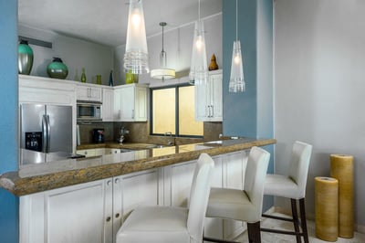 Take a meal in Casa Buena Vida's kitchen at the spacious breakfast bar.