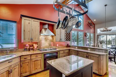 Kitchen open to dining area