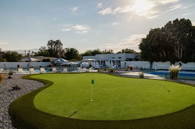 Challenge friends to a game on the pickleball court and putting green