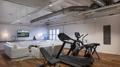 Fitness & Massage Areas: On the lower level. Private massage room, great room with lounge area, HD-T
