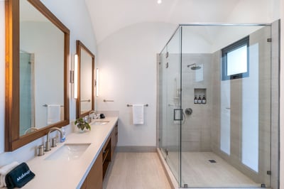 #4. His and Hers Double Sink Bathroom, a Spacious, Modern Shower and all the bathroom essentials.