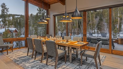 Dining area with floor to ceiling windows