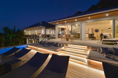 By Night: Modern and chic outdoor lighting, charming atmosphere.