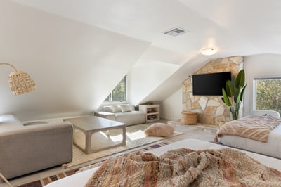 Opal: Guest bedroom four on the second floor with 3 Queen beds,  sitting area, writing desk and priv