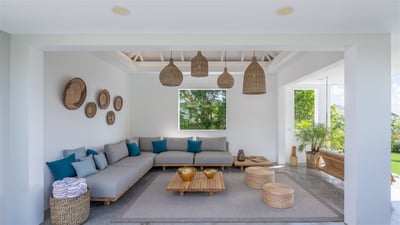 Outdoor Lounge Area: Outdoor lounge area on the covered terrace, next to the pool. Beautiful tr