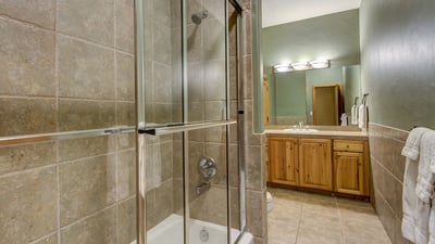 Lower level, ensuite bathroom for bunk and twin bedroom
