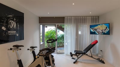 Fitness Room: On a lower level. Air-conditioned and equipped with elliptical bikes and a weight benc