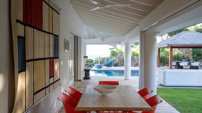 Kitchen & Dining Area: Air-conditioned. Spacious gourmet kitchen, gas oven and stove, microwave, fri